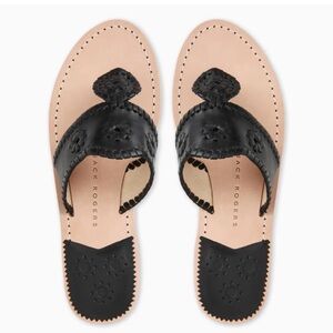Jack Rogers Black Leather Flat Sandals